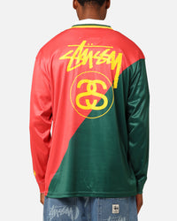Stüssy Football Polo Long Sleeve T-Shirt Red/Green