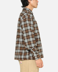 Carre Workwear Long Sleeve Button Up Shirt Brown-Plaid