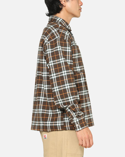 Carre Workwear Long Sleeve Button Up Shirt Brown-Plaid