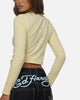 Ed Hardy Women's Cyber Rhinestone Long Sleeve T-Shirt Butter Yellow