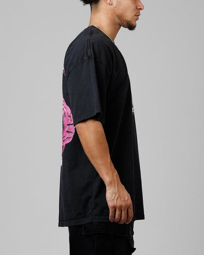 Loiter Brain Rot Vintage T-Shirt Black Acidwash