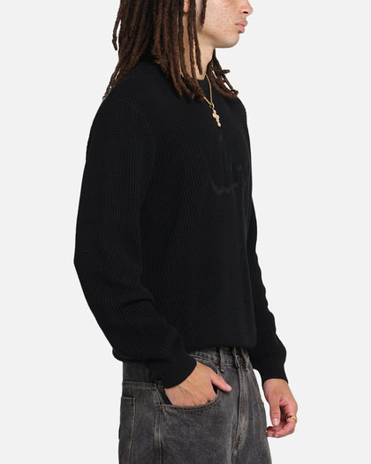 X-Large Script Waffle Knit Sweater Black