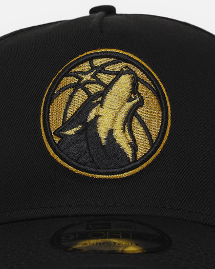 New Era Minnesota Timberwolves 'NBA Black & Gold Embroidery' 9FORTY A-Frame Snapback Black/Gold