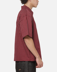 Carre Grid Short Sleeve Button Up Shirt Red Oxford Pinstripe