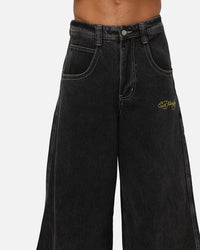 Ed Hardy Ultra Wide Leg Denim Jeans Black/Yellow