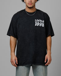 Loiter Staple Logo Drop T-Shirt Black Acidwash