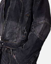 MNML Panelled Moto Denim Jacket Washed Black