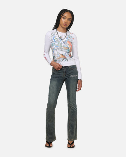 Ed Hardy Women's Koi Long Sleeve T-Shirt White