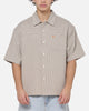 Carre Grid Short Sleeve Button Up Shirt Ecru Check