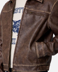 MNML Washed Leather Jacket Brown