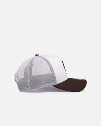 New Era Los Angeles Dodgers 'Upside Down Logo' 9FORTY A-Frame Trucker Snapback White/Brown