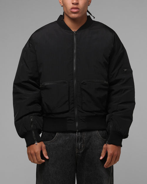 Loiter Hybrid Cropped Bomber Jacket Black