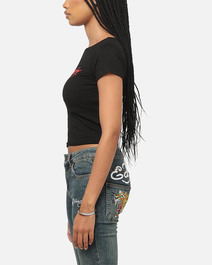 Ed Hardy Women's Rose Heart Baby T-Shirt Black/Red