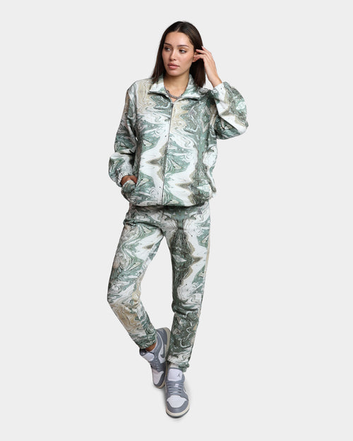 HUF Women's Swirl Oversized Fleece Full-Zip Jacket Olive