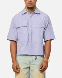 MNML Cropped Striped Short Sleeve Shirt Blue