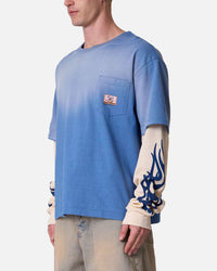 MNML Layered Flame Pocket Long Sleeve T-Shirt Washed Blue