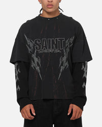 Saint Morta La Familia Layered Long Sleeve T-Shirt Washed Black