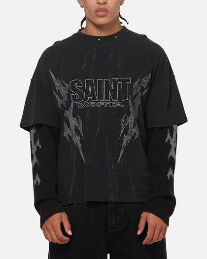 Saint Morta La Familia Layered Long Sleeve T-Shirt Washed Black