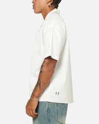 Saint Morta Raw Cut Twill Button Up Shirt Off White