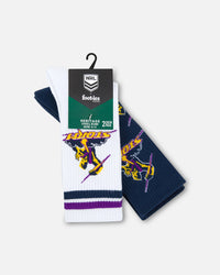 Foot-ies Melbourne Storm Crew Socks 2 Pack White/Blue