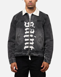 Saint Morta Gothic Distressed Denim Jacket Black Shadow