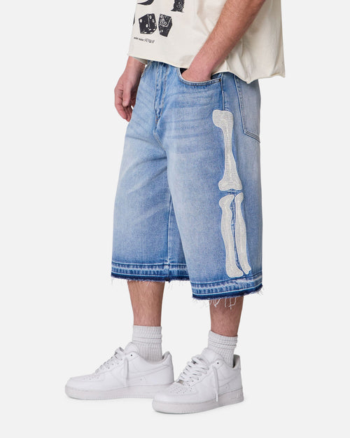 MNML Ultra Baggy Bone Denim Shorts Blue