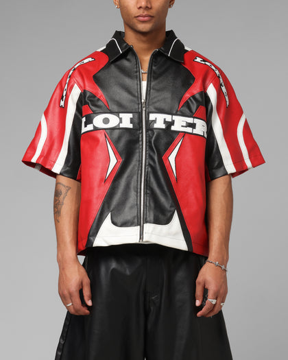 Loiter Racer Vegan Leather Shirt Red/Black