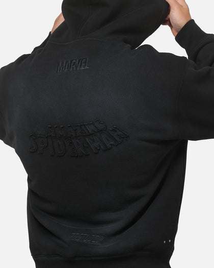 73Studio Marvel Spider-Man Battle Torn Zip Hoodie Washed Black