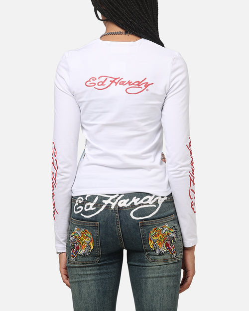 Ed Hardy Women's Koi Long Sleeve T-Shirt White