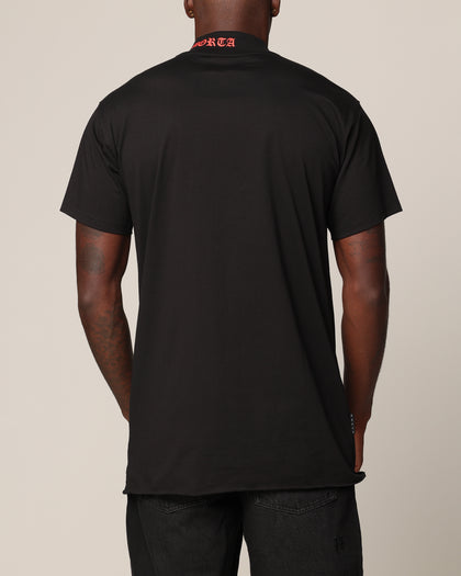 Saint Morta Old English Mock Neck T-Shirt Black/Red