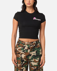 Playboy Women's Rose Stacked Baby T-Shirt Black