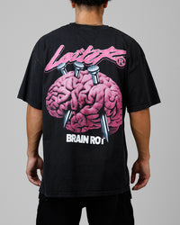 Loiter Brain Rot Vintage T-Shirt Black Acidwash