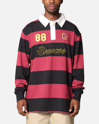 Bleacher Athletic Brisbane Broncos NRL Stripe Rugby Polo Shirt Official Team Colour