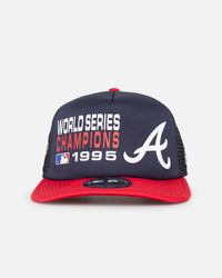 New Era Atlanta Braves 'Puff Print' Pre-Curved Golfer Trucker Snapback Navy/Scarlet