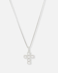 Saint Morta Iced Cushion Cross Pendant Iced White Gold