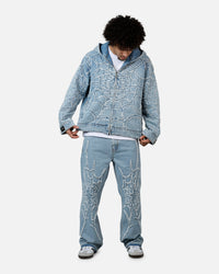 Revenge Spider Web Denim Jacket Blue