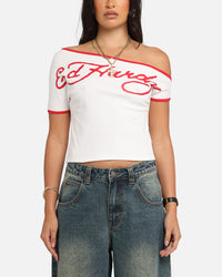 Ed Hardy Women's Aline Baby T-Shirt Off White/Red