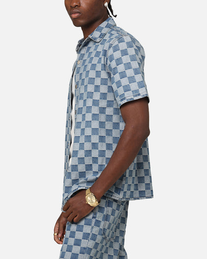 XXIII Checker Board Button Up Shirt Blue