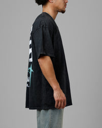 Loiter Staple Logo Drop T-Shirt Black Acidwash