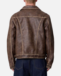 MNML Washed Leather Jacket Brown