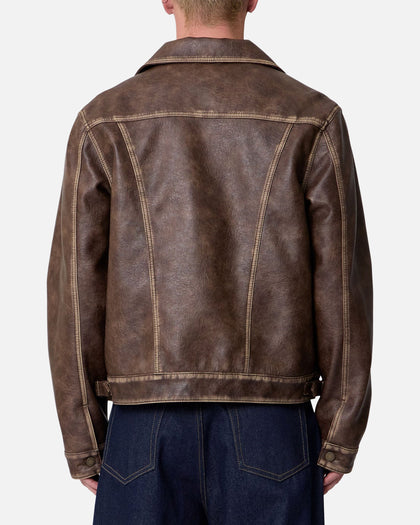 MNML Washed Leather Jacket Brown