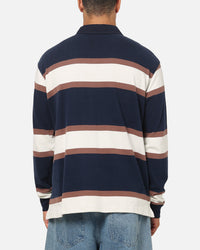 S Double Chain Stitch Long Sleeve Rugby Jersey Navy