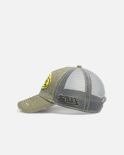 Von Dutch Contrast Distressed Trucker Snapback Moss/Yellow