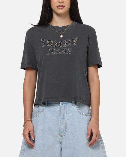 Tommy Jeans Women's TJW Boxy Leopard Varsity T-Shirt Black