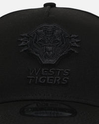 New Era Wests Tigers 'Black On Black' 9FORTY A-Frame Snapback Black