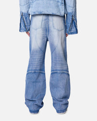 MNML Panelled Moto Denim Jeans Washed Blue