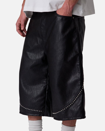 MNML Ultra Baggy Stud Leather Shorts Black