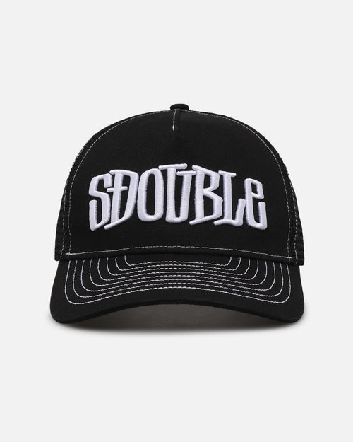 S Double Mid-Block Curved Peak Trucker Strapback Black