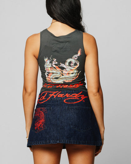 Ed Hardy Women's Ripped Dragon Tank Black