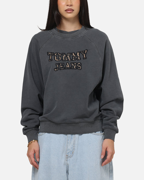 Tommy Jeans Women's TJW Boxy Leopard Varsity Crewneck Black